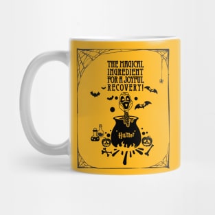 Sarcoma cancer Awareness yellow ribbon Humor the magical ingredient for a joyful recovery Halloween Mug